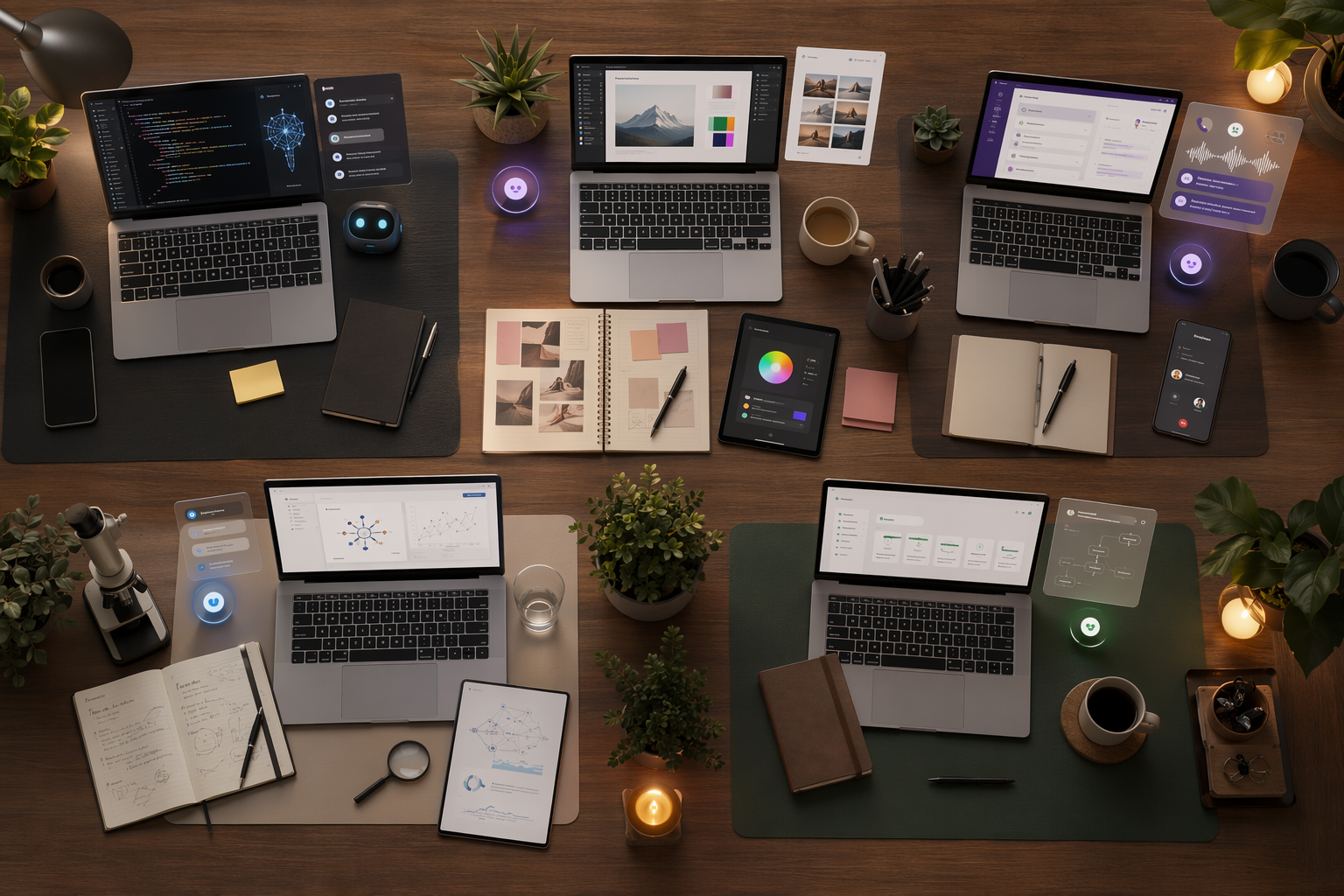 Five professional work zones showing different AI productivity needs by role