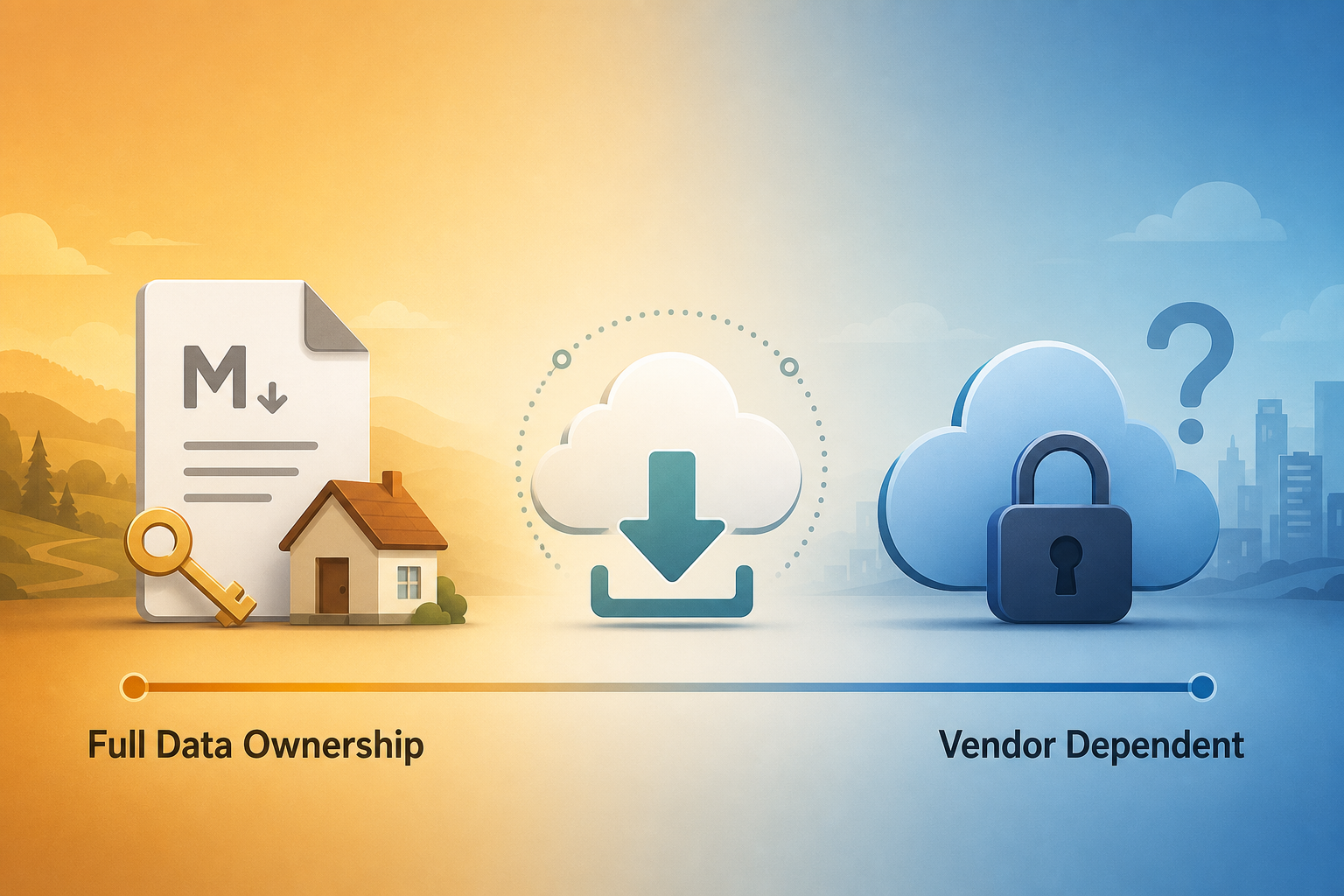 Horizontal spectrum illustration from 'Full Data Ownership' on the left to 'Vendor Dependent' on the right.