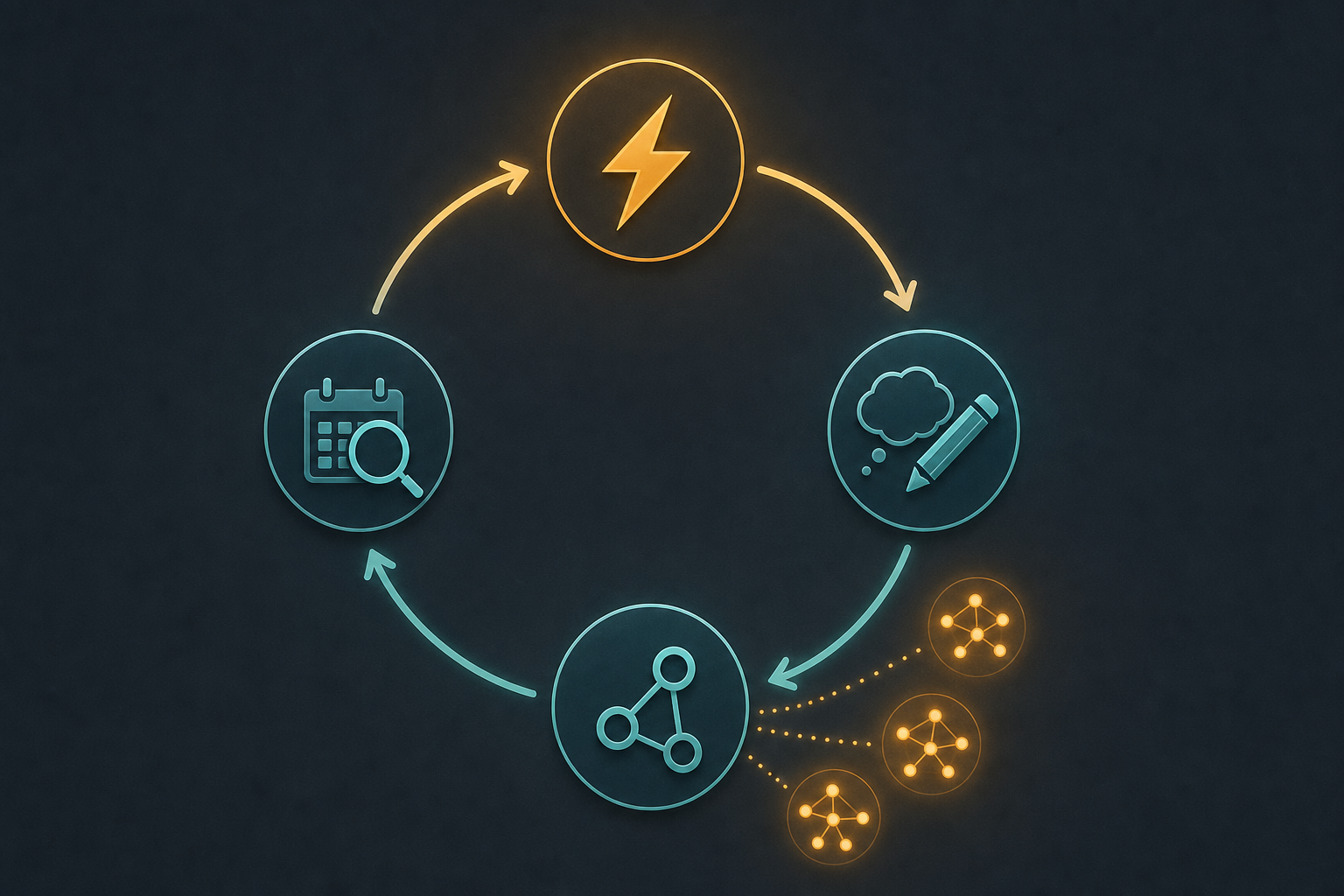 Circular workflow diagram showing four stages: Capture, Elaborate, Link, and Review connected by flowing arrows