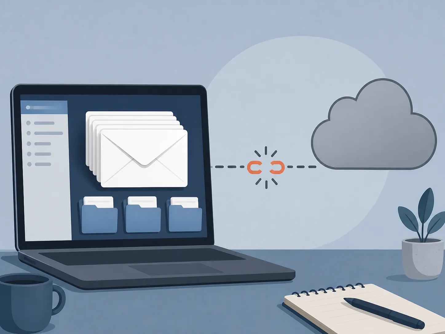 Previously synchronized email stored on a laptop while its cloud connection is unavailable