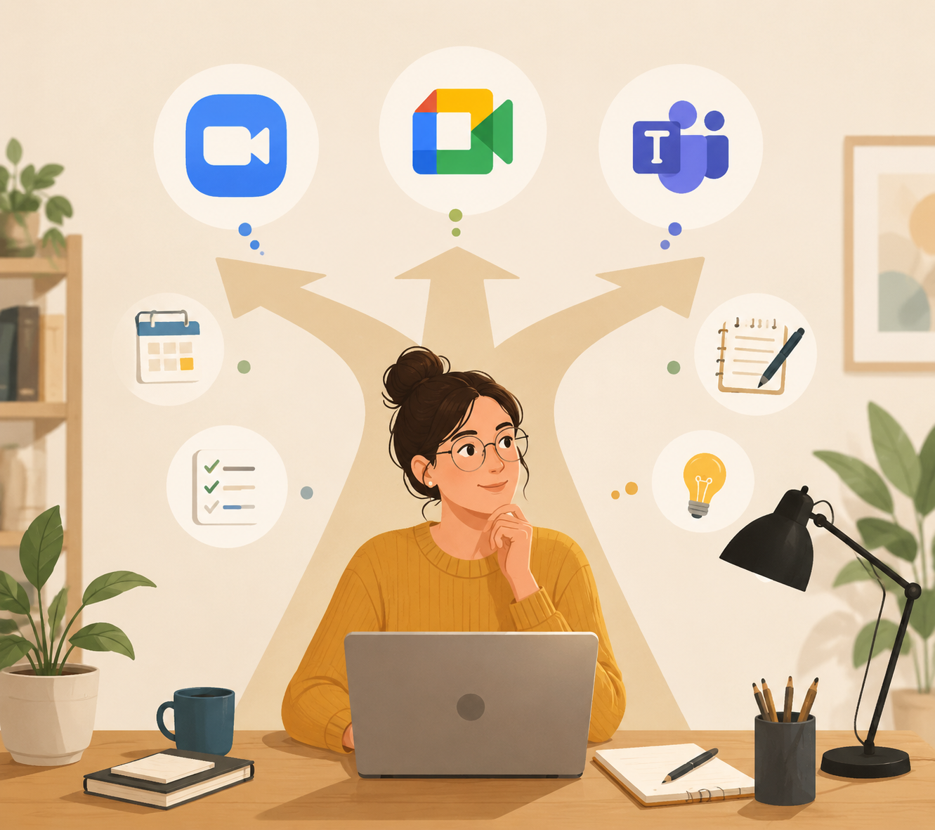 Freelancer choosing between meeting notes tools at a laptop
