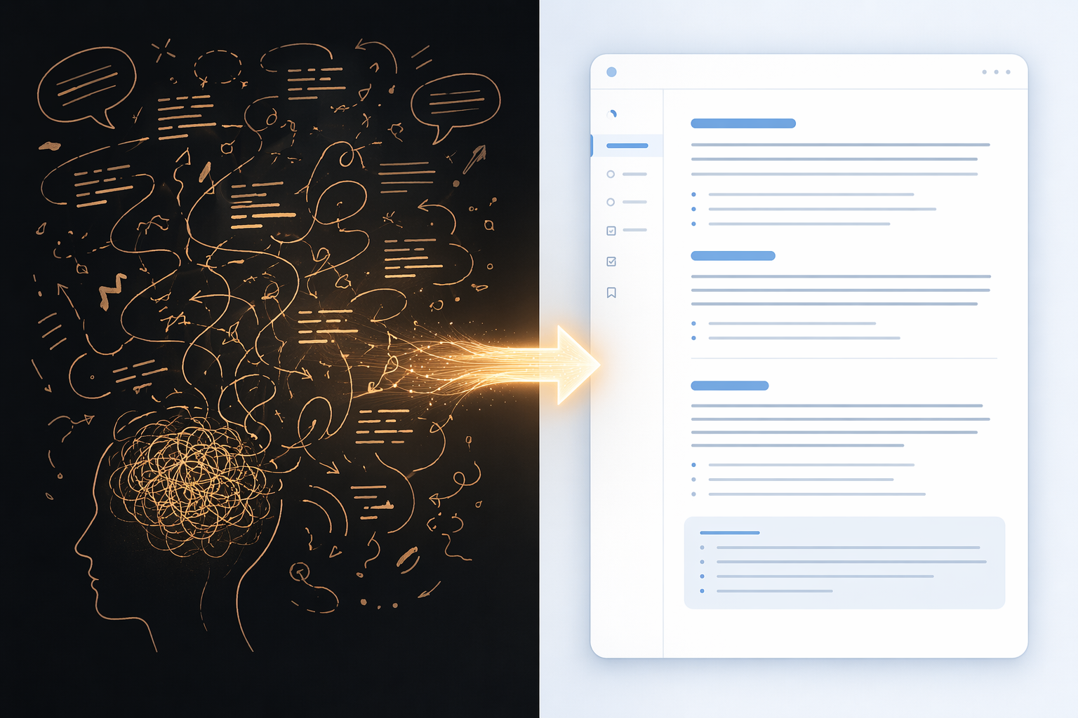 Rambling speech transformed into clean structured written notes