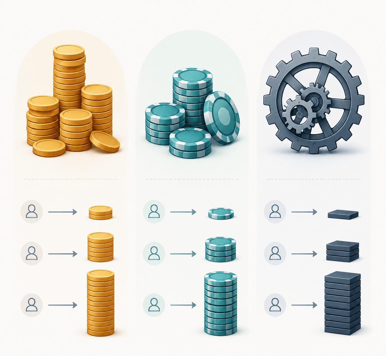 Three-panel comparison of task-based, credit-based, and execution-based workflow pricing