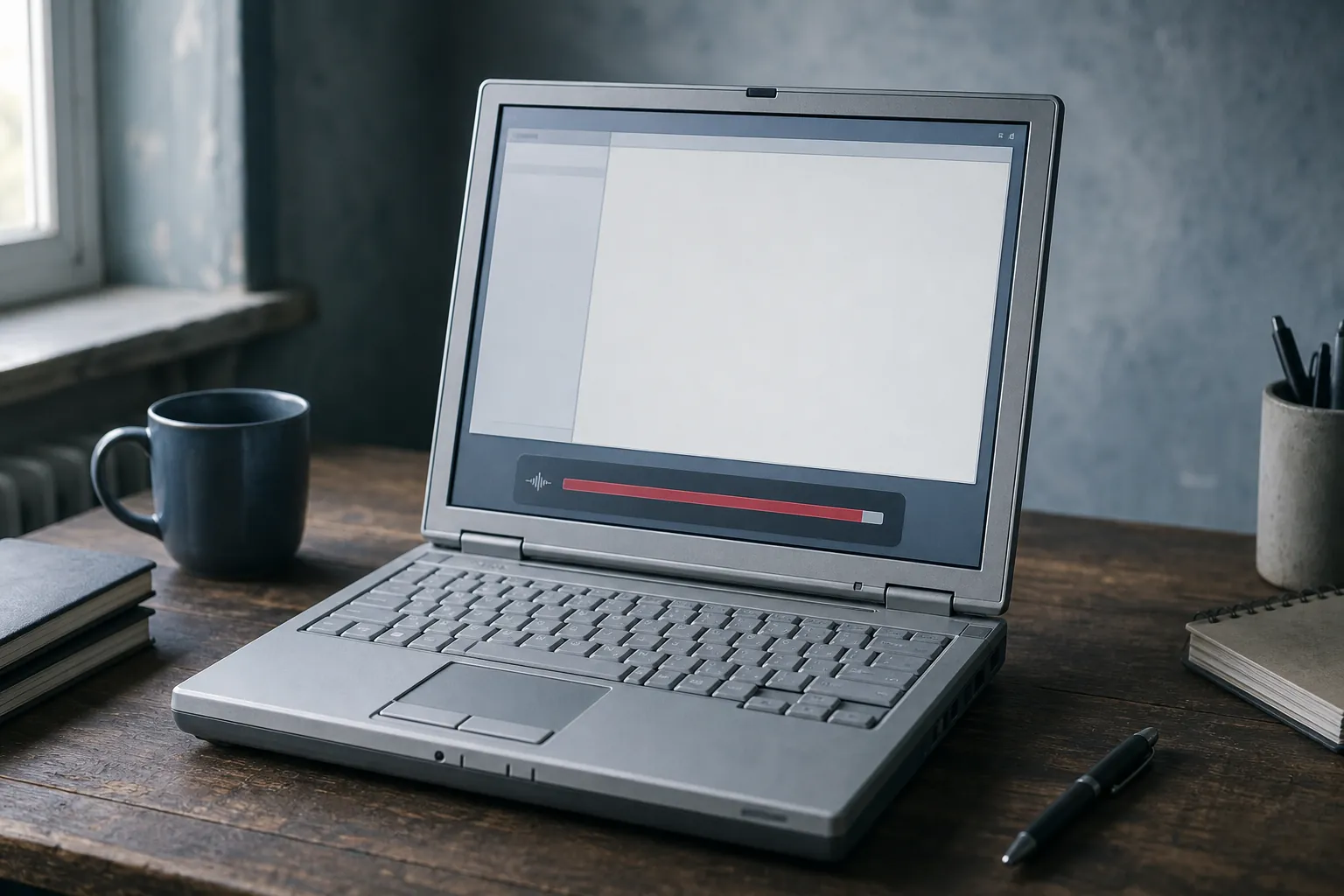 Older Windows laptop showing a sparse note interface under memory pressure
