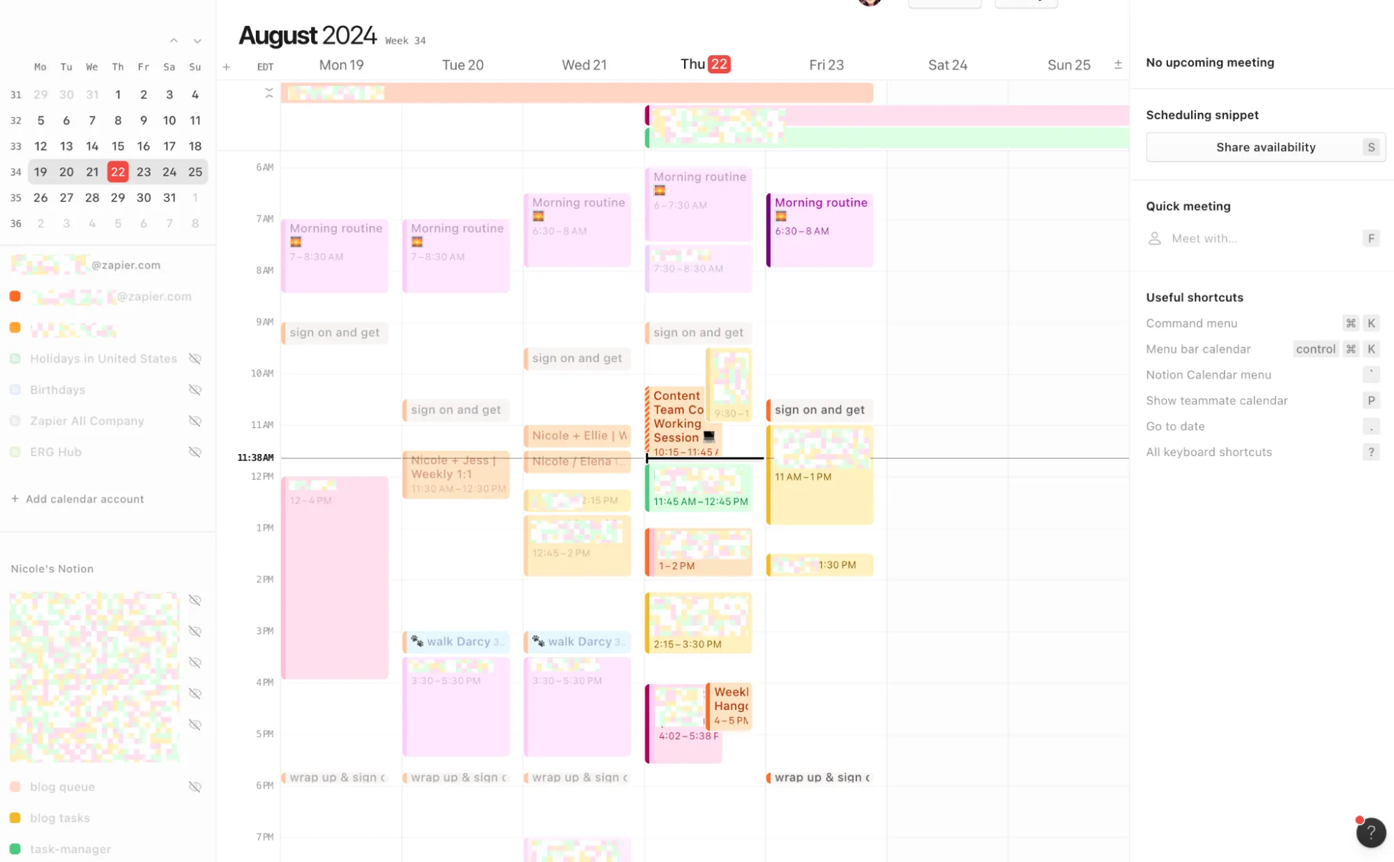 Notion database entries displayed in a month calendar view
