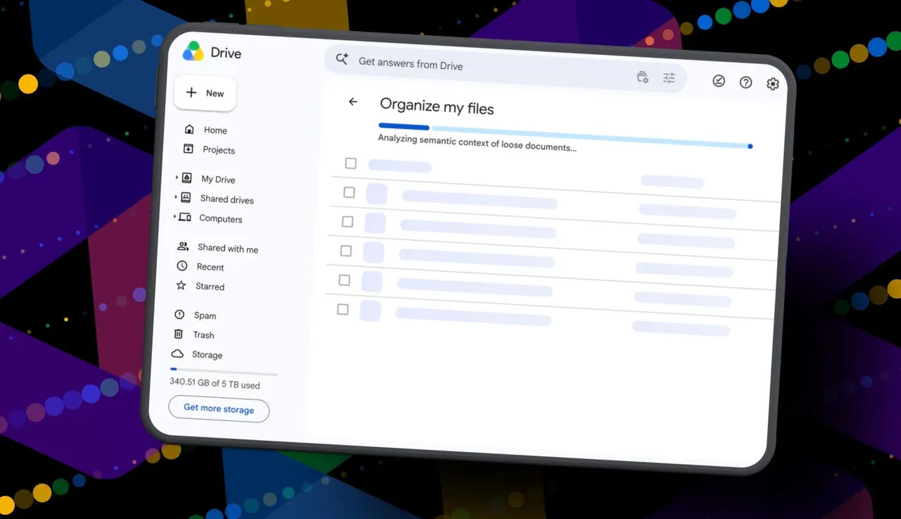 Google Drive AI cleanup tool showing suggested file moves in the Drive interface