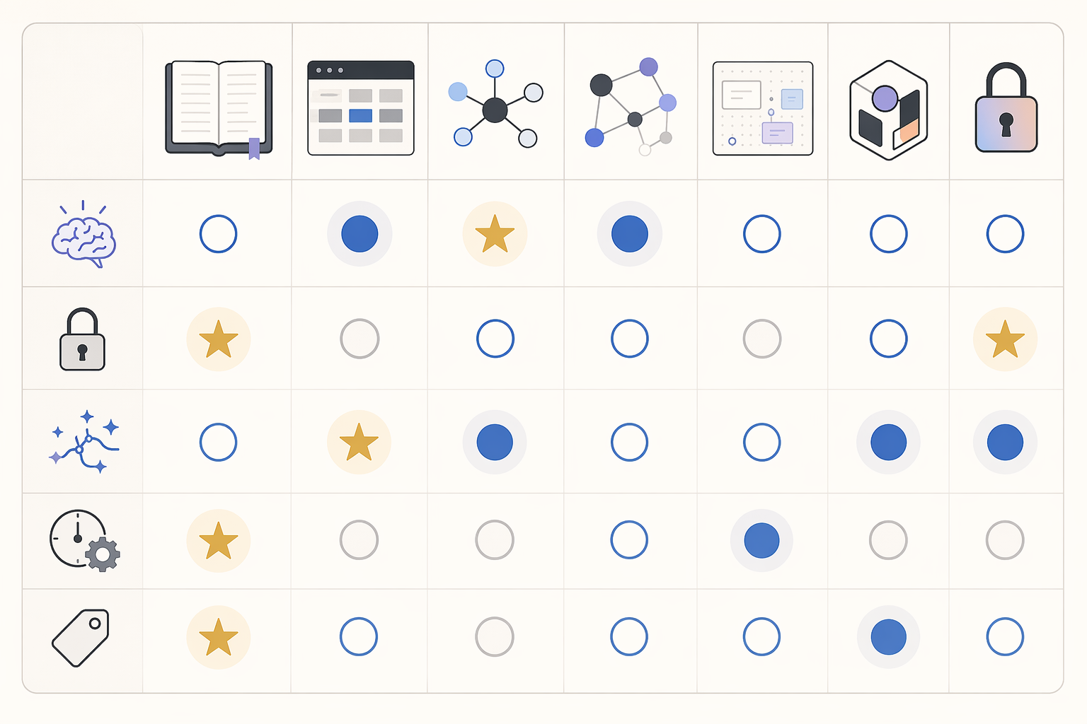 Comparison matrix showing PKM tools evaluated by method fit, ownership, AI readiness, setup cost, and pricing