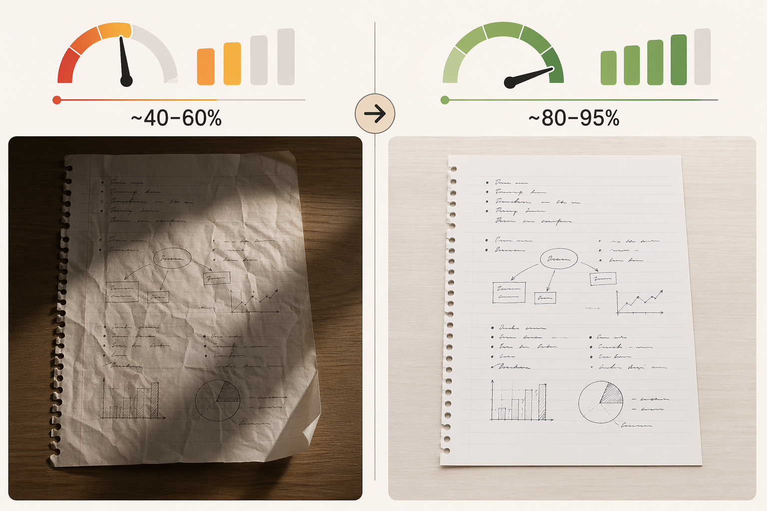Poor and good paper scanning conditions compared side by side