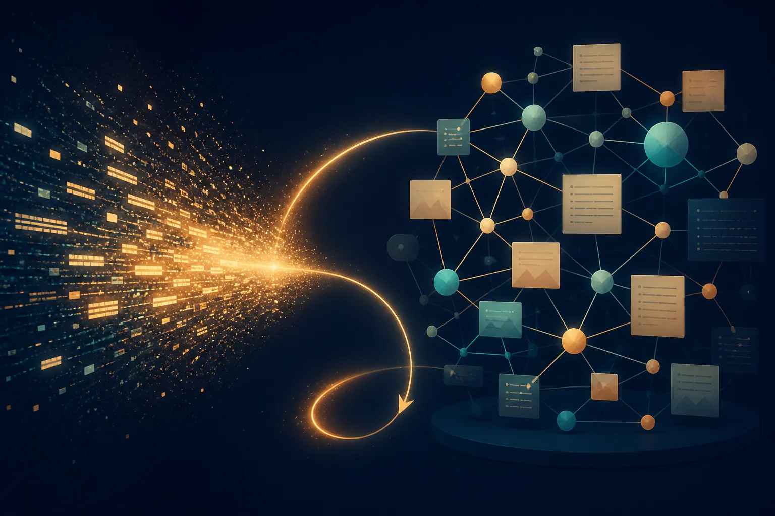 A stream of fleeting AI-generated text becoming a durable network of connected notes
