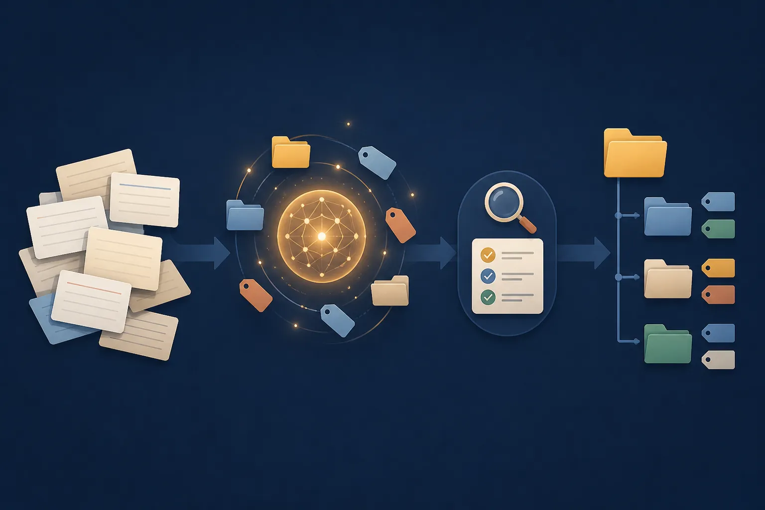 AI note reorganization workflow with a human review checkpoint before final folder and tag changes