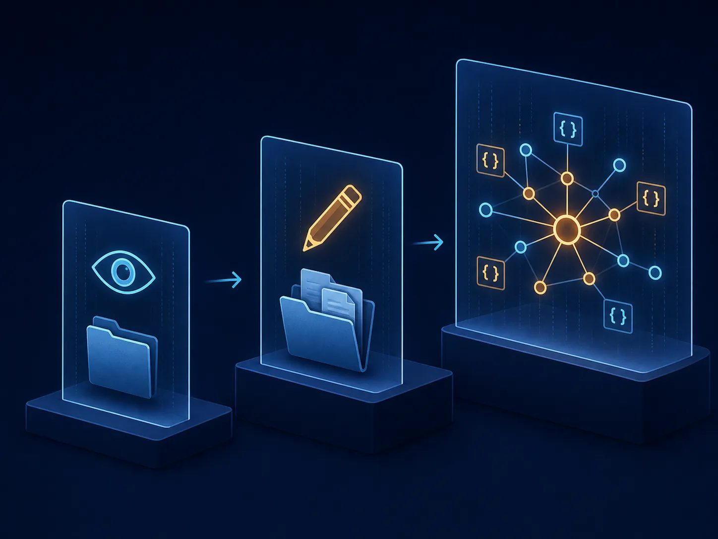 Three panels illustrating read-only, workspace-write, and full-access agent permission modes