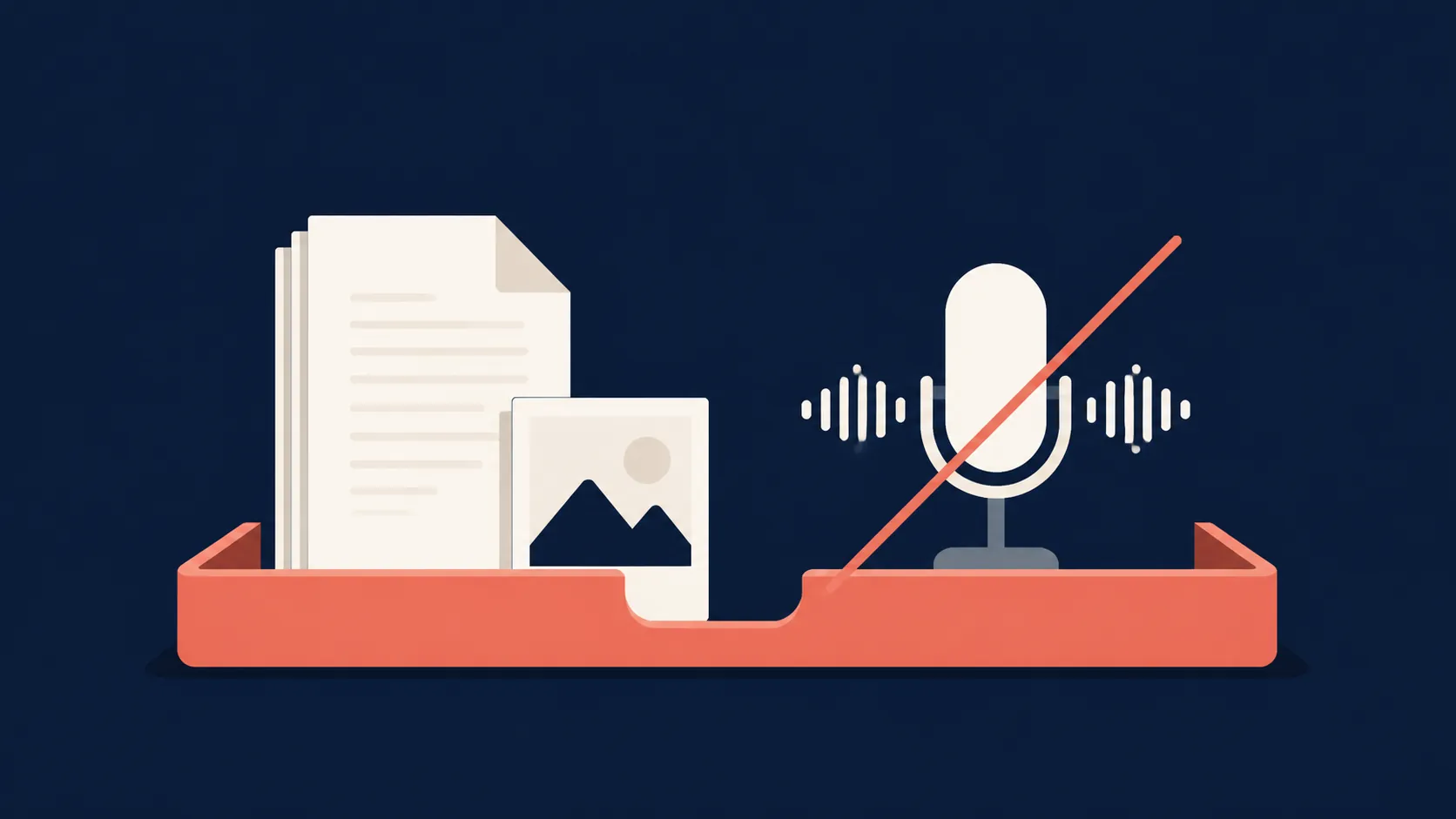 Upload tray accepting documents and images while audio is crossed out
