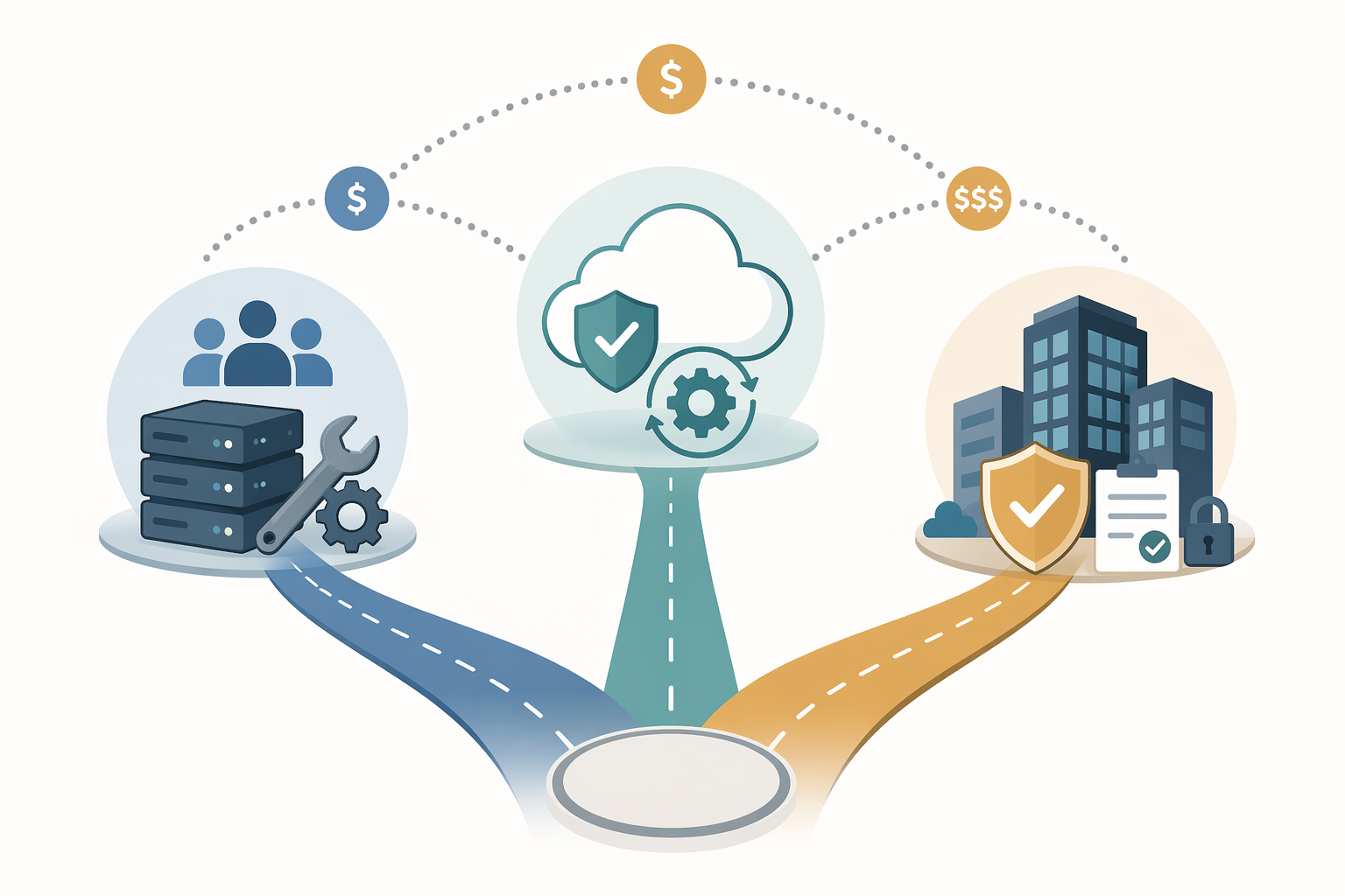 Three workflow orchestration paths showing self-built, managed cloud, and enterprise routes