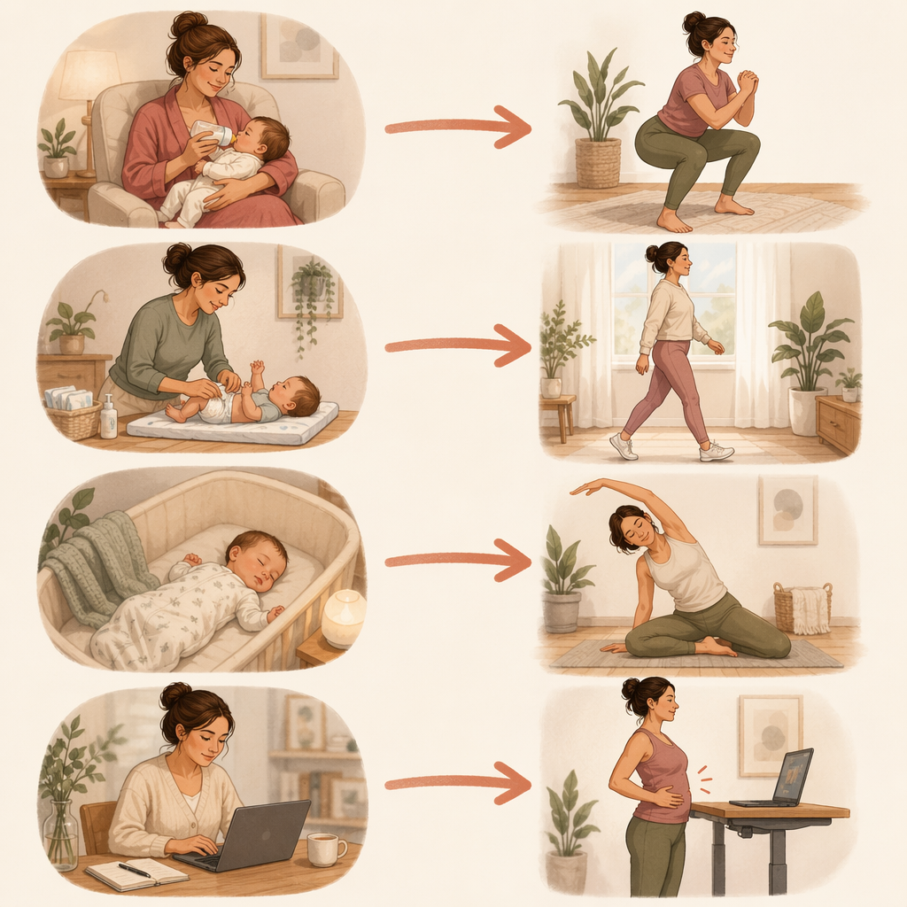 Postpartum daily routines connected to short movement snacks