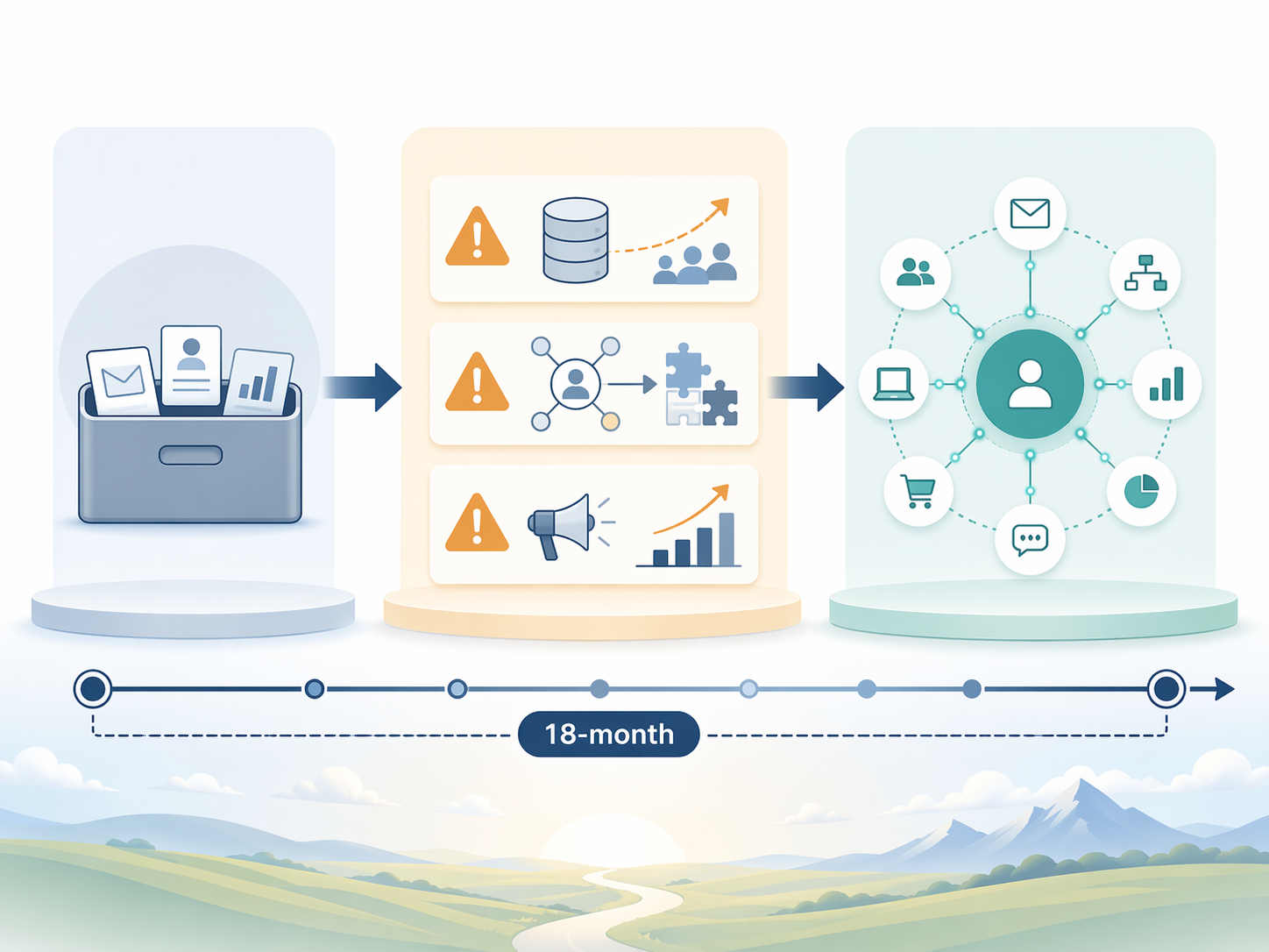 Roadmap from current-stage marketing automation tool through growth trigger signals to a more advanced next platform over 18 months