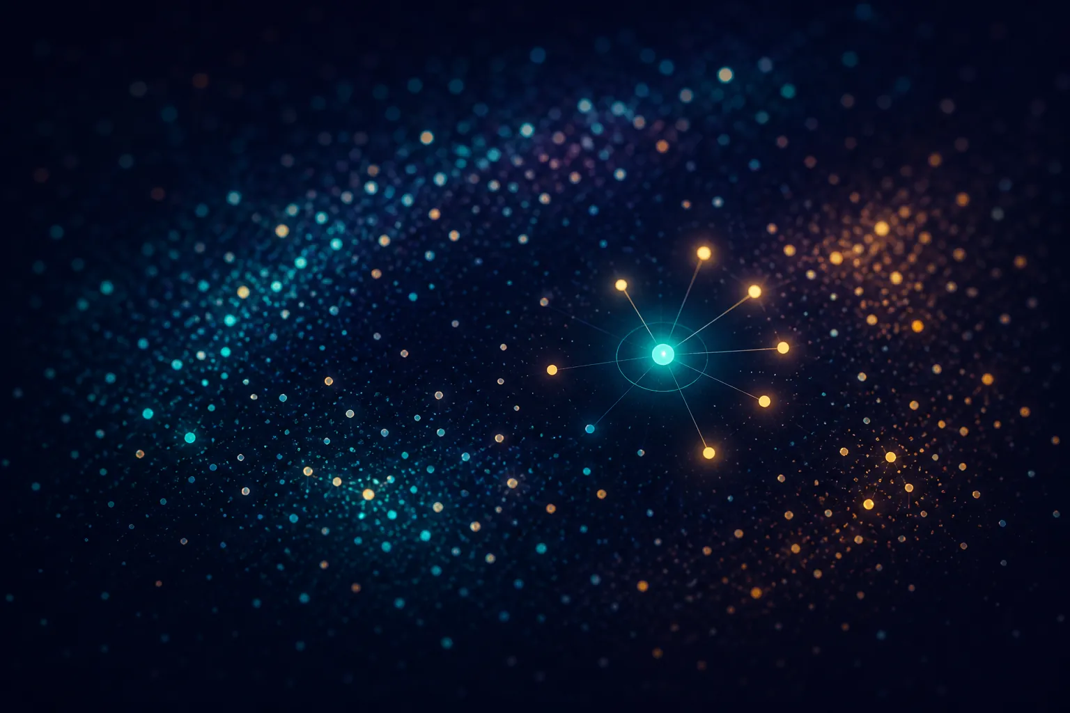 Abstract visualization of semantic vector search with a query point connected to nearby embedded note vectors