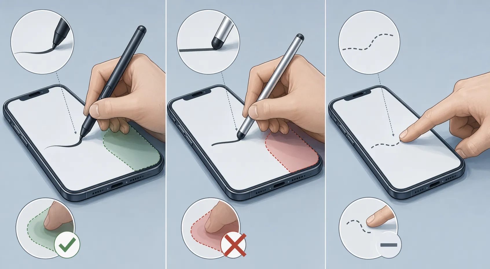 Comparison of active stylus, passive stylus, and finger input on phone screens