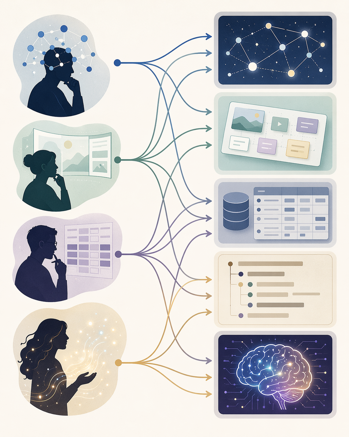 Decision framework connecting different thinking styles to personal knowledge management app paradigms