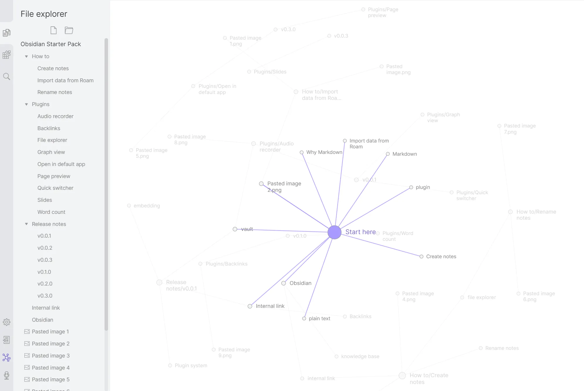 Obsidian graph view showing interconnected note nodes
