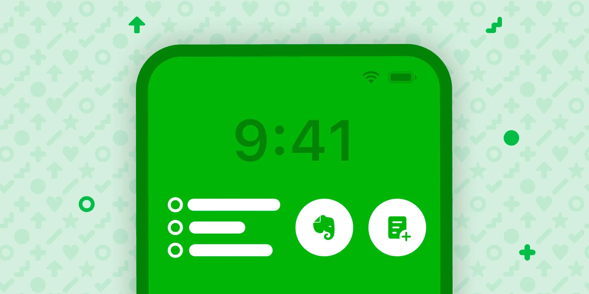 Evernote native Lock Screen widgets showing recent notes, tasks, and quick action shortcuts