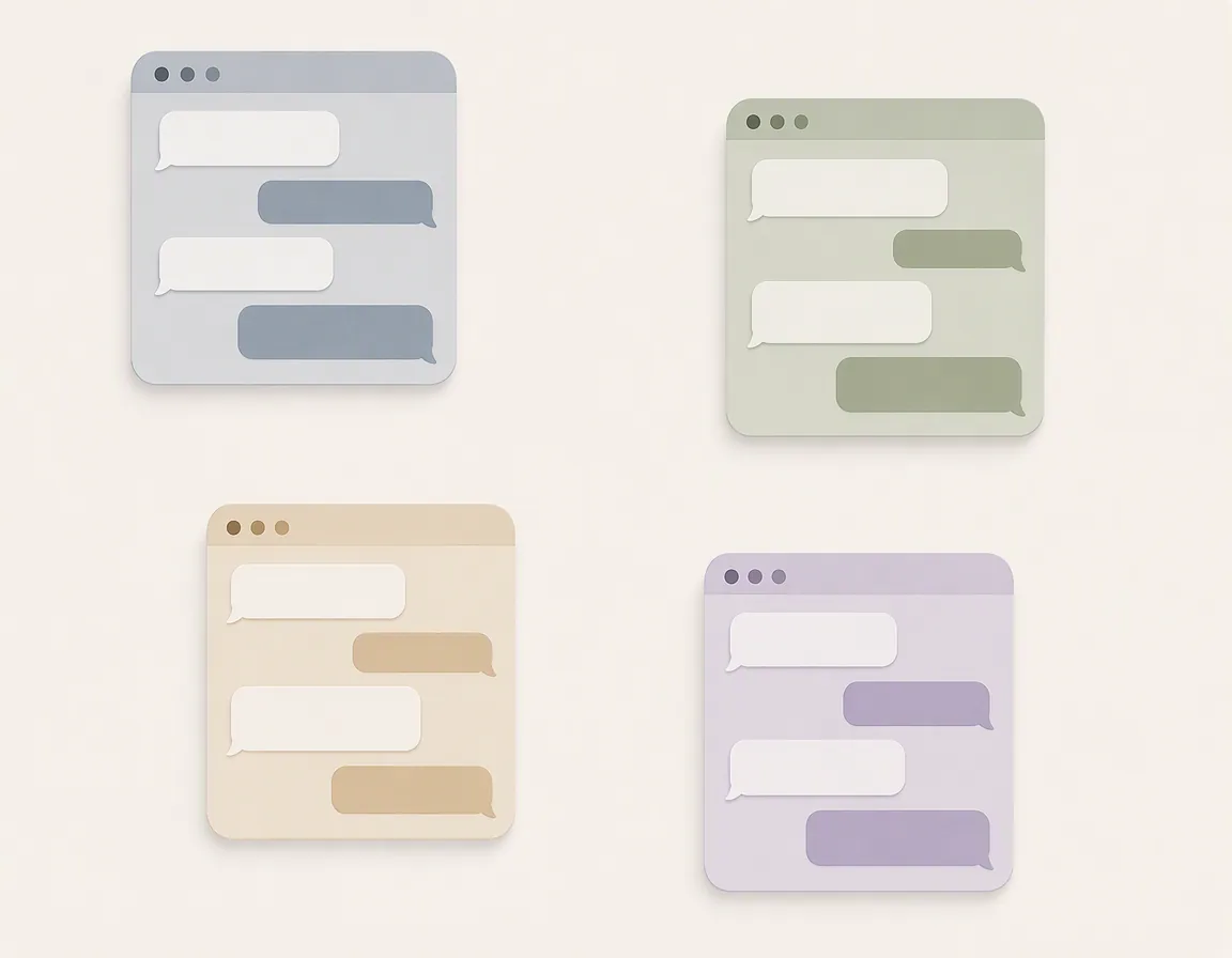 Four separate chat-window panels floating apart without a shared search or archive structure