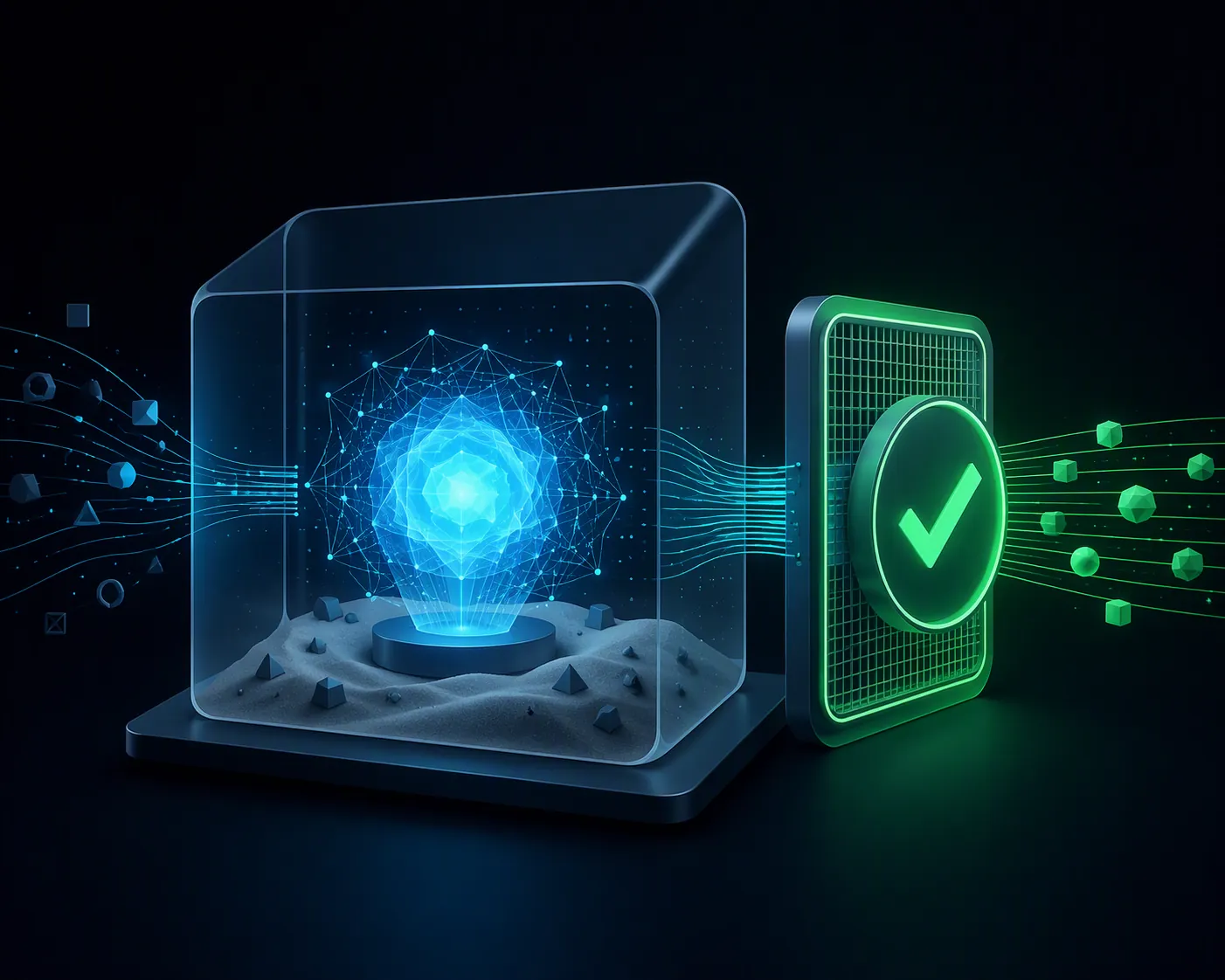 Abstract agent core inside a sandbox with outputs passing through a verification gate