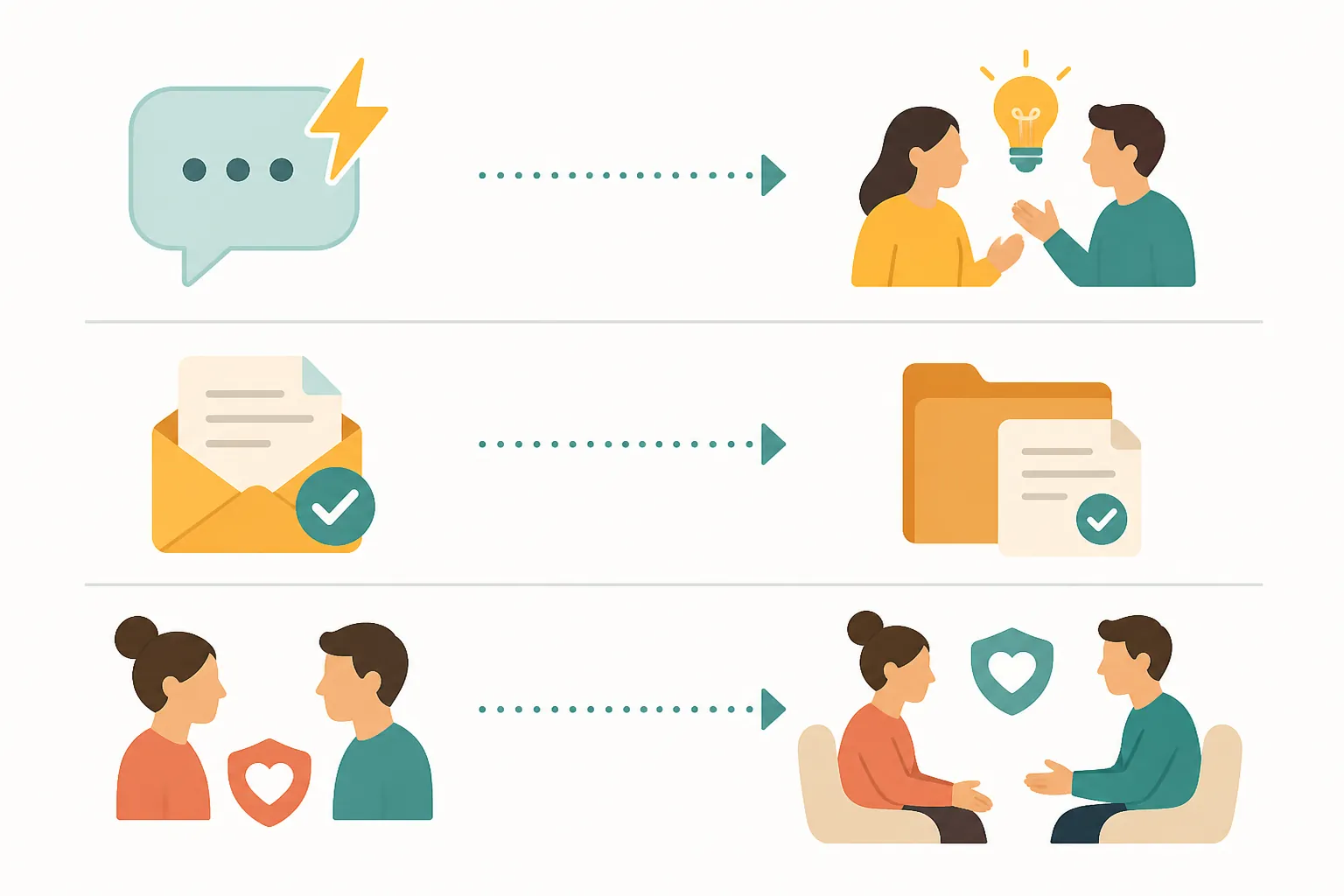 Diagram showing chat for collaboration, email for sign-offs and records, and face-to-face communication for trust and difficult conversations