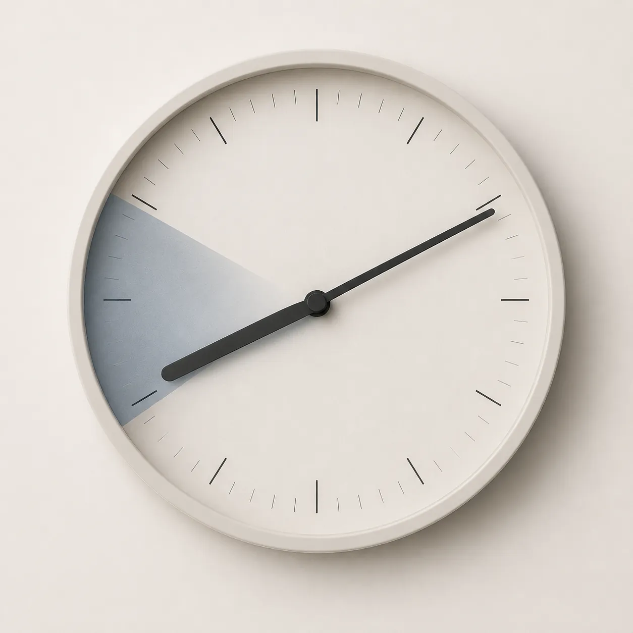 Analog clock face with the 8 to 10 o’clock morning arc shaded in blue-grey