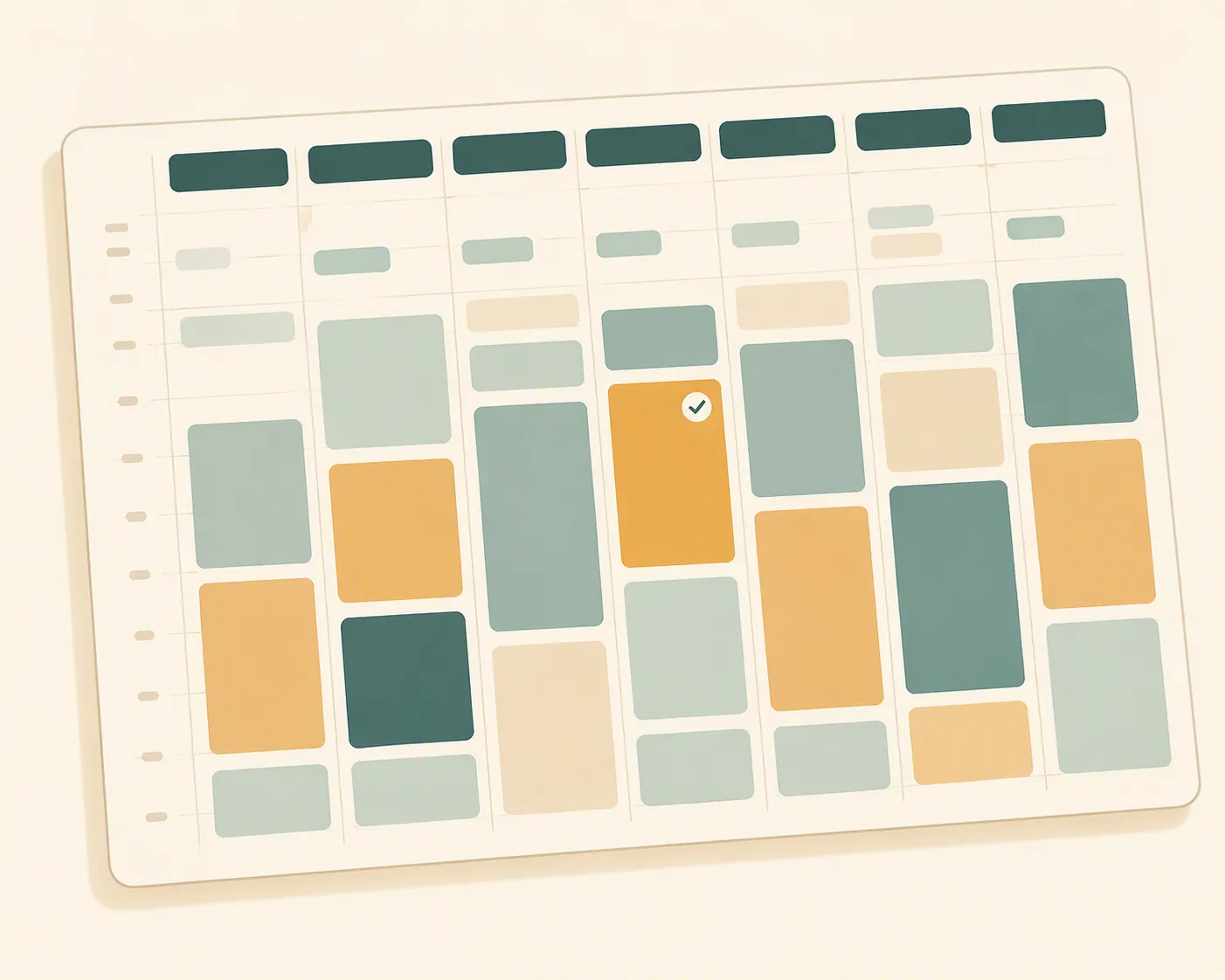 Time-blocked weekly planner with sparse early-morning blocks and a highlighted mid-week checkpoint