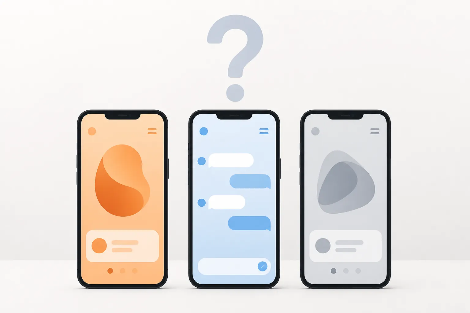 Three phones representing mainland Doubao, Dola, and an unrelated lookalike app