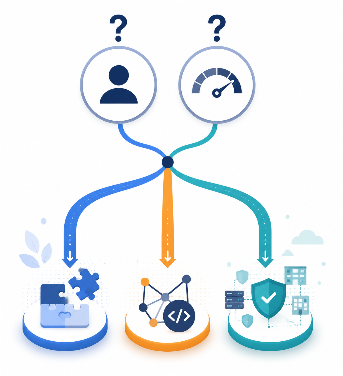 Decision funnel branching workflow tool choices by builder ownership and run volume