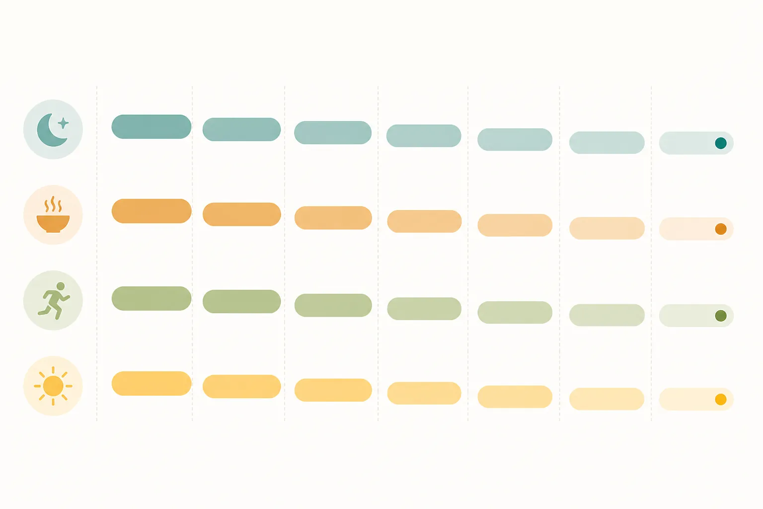 Weekly timeline showing sleep, meals, exercise, and light exposure shifting slightly each day
