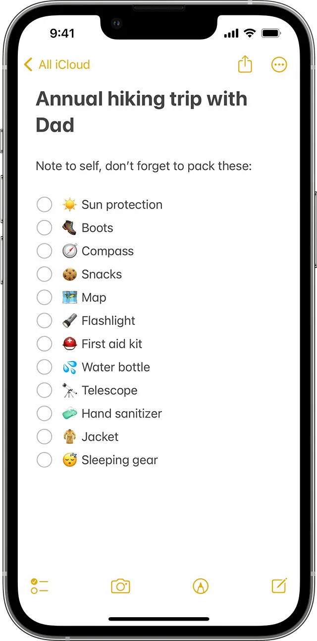 Apple Notes checklist with circular checkboxes on an iPhone