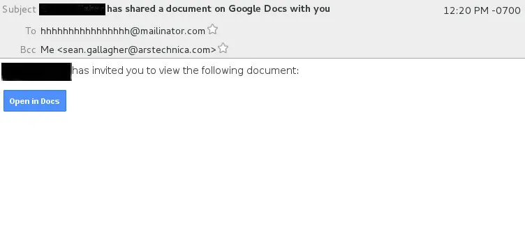 The 2017 phishing email impersonating a Google Docs sharing notification