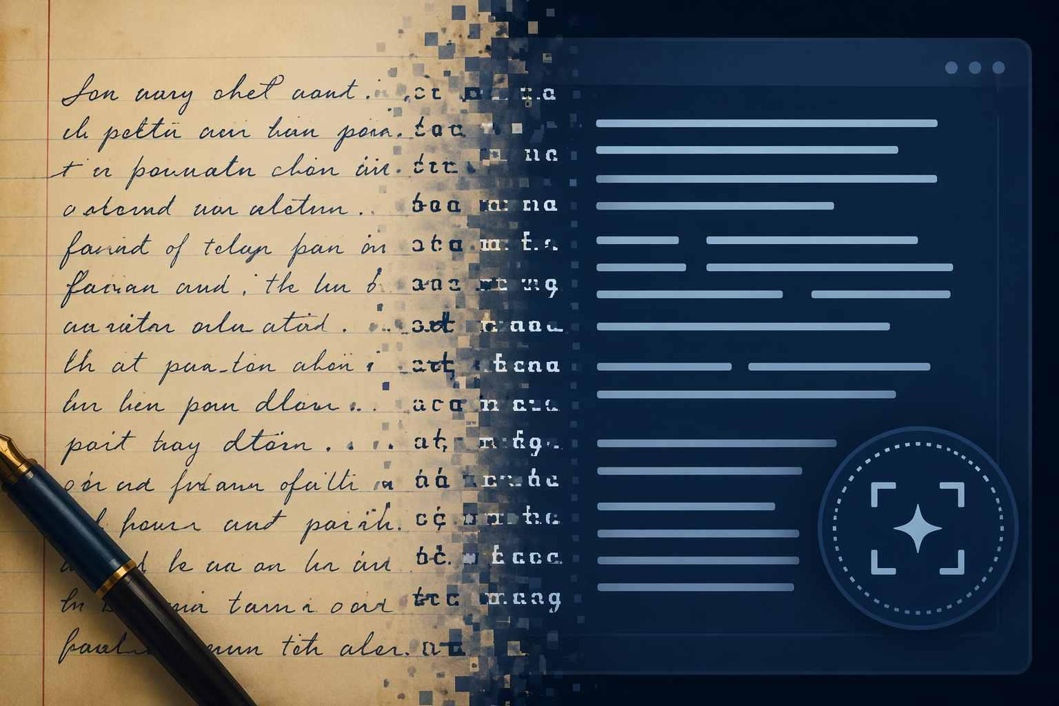 Handwritten cursive notes transitioning into digital text with some garbled transcription errors