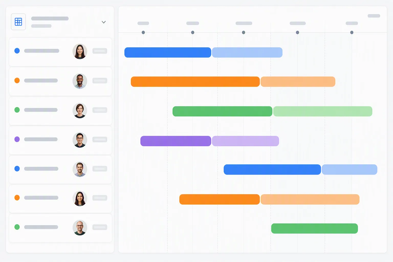 Product roadmap database with project cards and a Gantt-style timeline