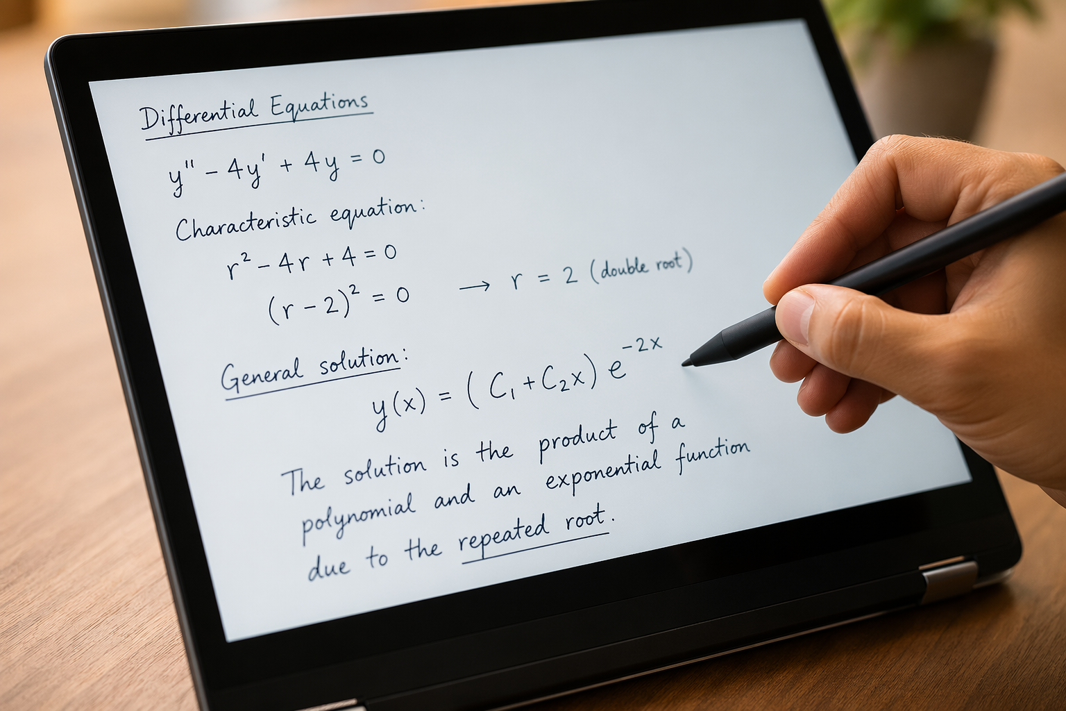 Stylus writing handwritten notes and equations on a Chromebook screen