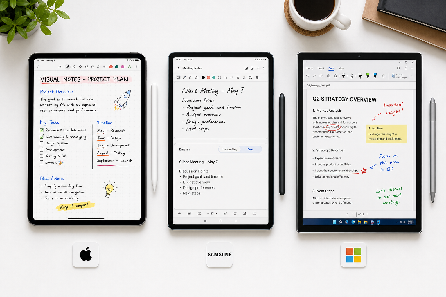 Best Note-Taking App with Stylus for Students in 2026: iPad vs. Galaxy Tab vs. Surface