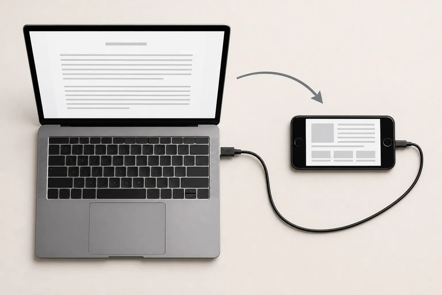 Laptop and older smartphone connected by USB as a wired second-display setup