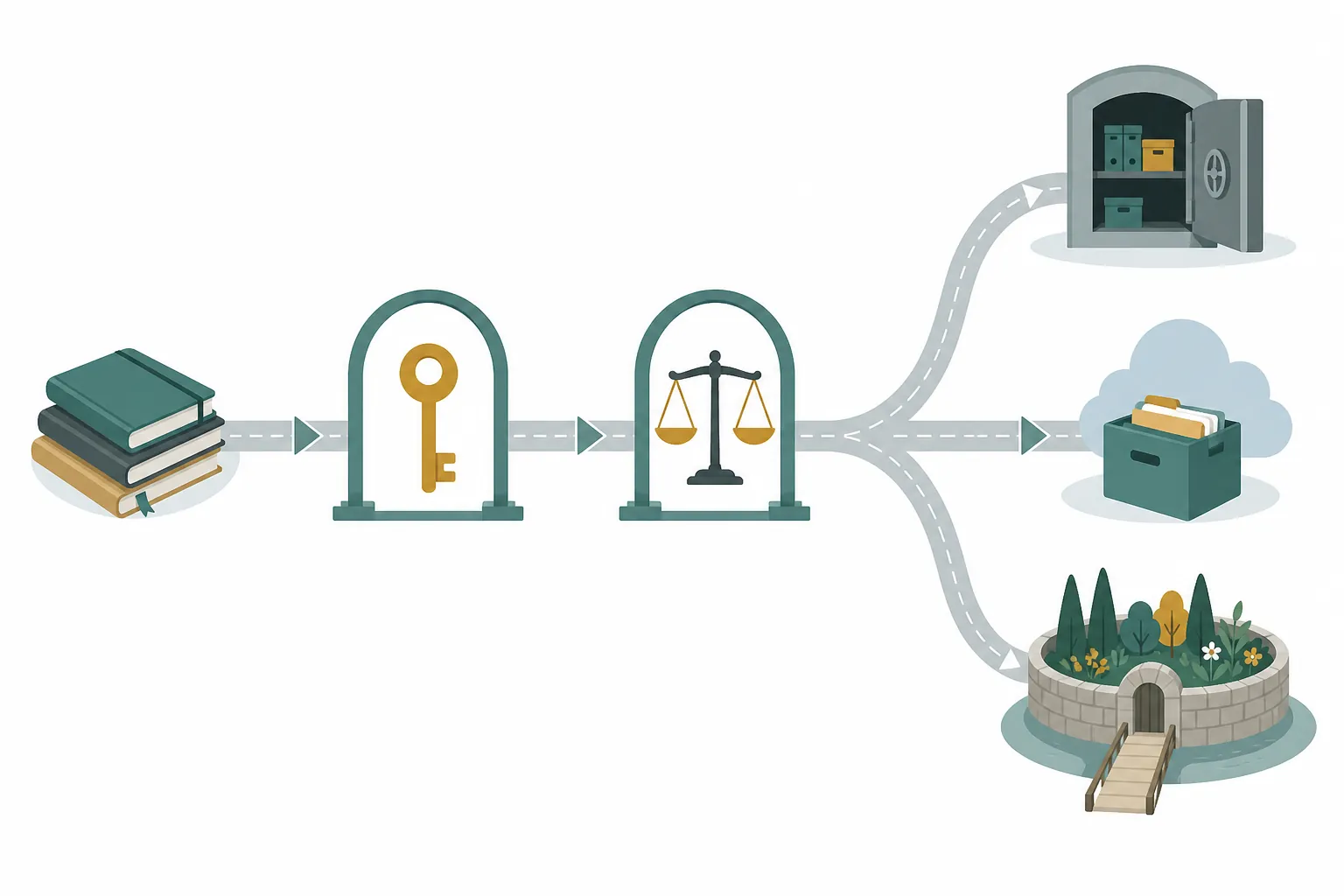 Decision path showing notebooks filtered by account type and library size into different migration destinations