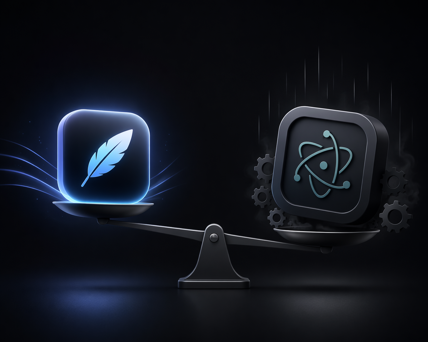 Illustration contrasting a lightweight native Mac app with a heavier Electron-wrapper app