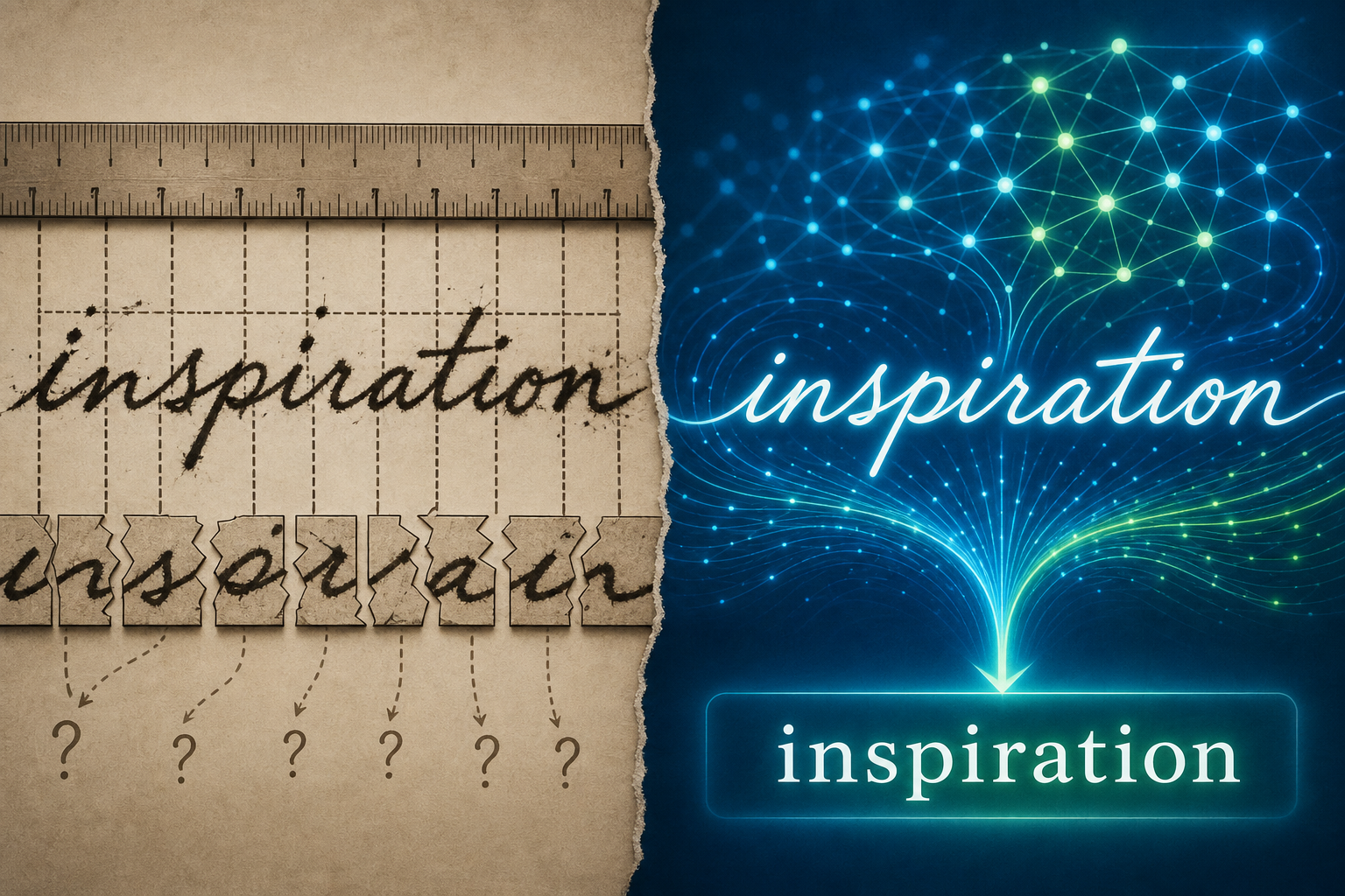 A split-screen illustration contrasting traditional OCR's rigid grid struggling with cursive on the left and a glowing VLM seamlessly reading handwriting on the right.