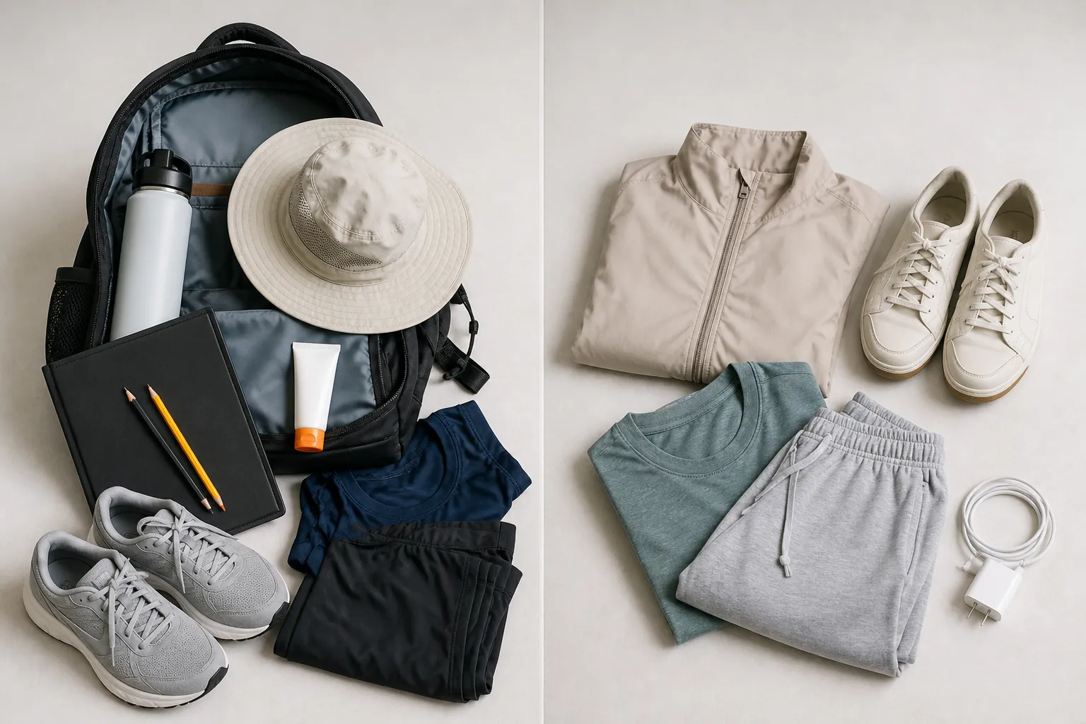 Side-by-side rehearsal-day and off-field packing layers