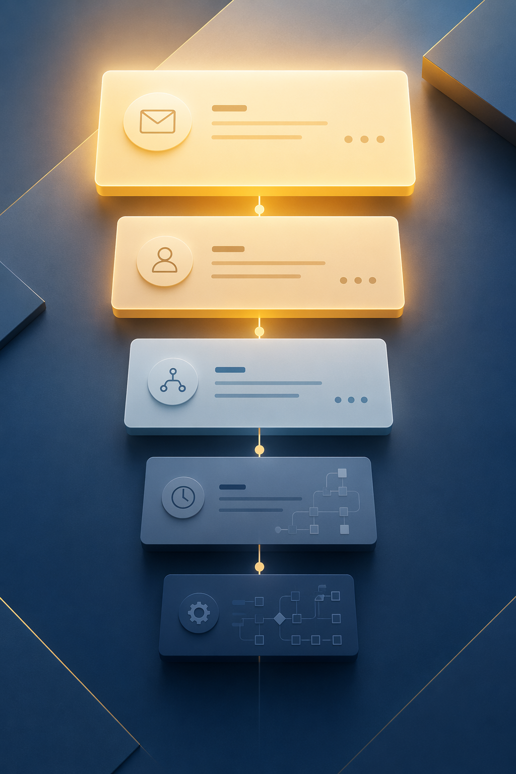 Ranked workflow cards showing simple highlighted workflows above more complex lower-priority workflows