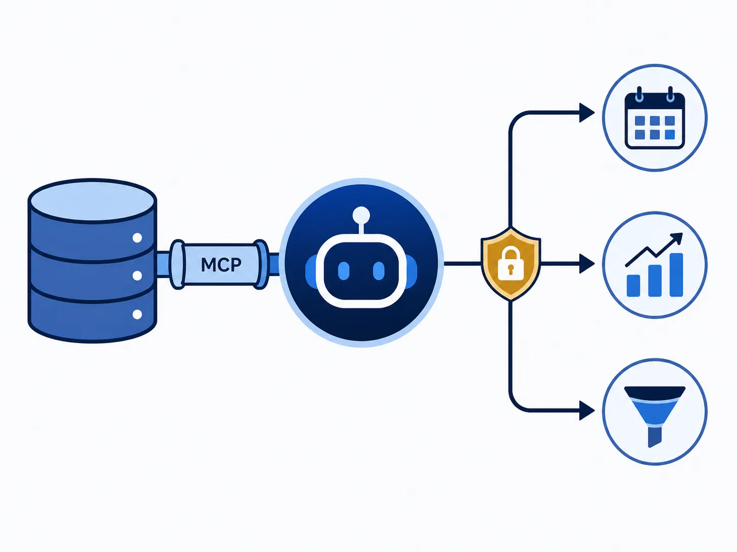 CRM data flowing through MCP and a permissions gate to sales workflow tasks
