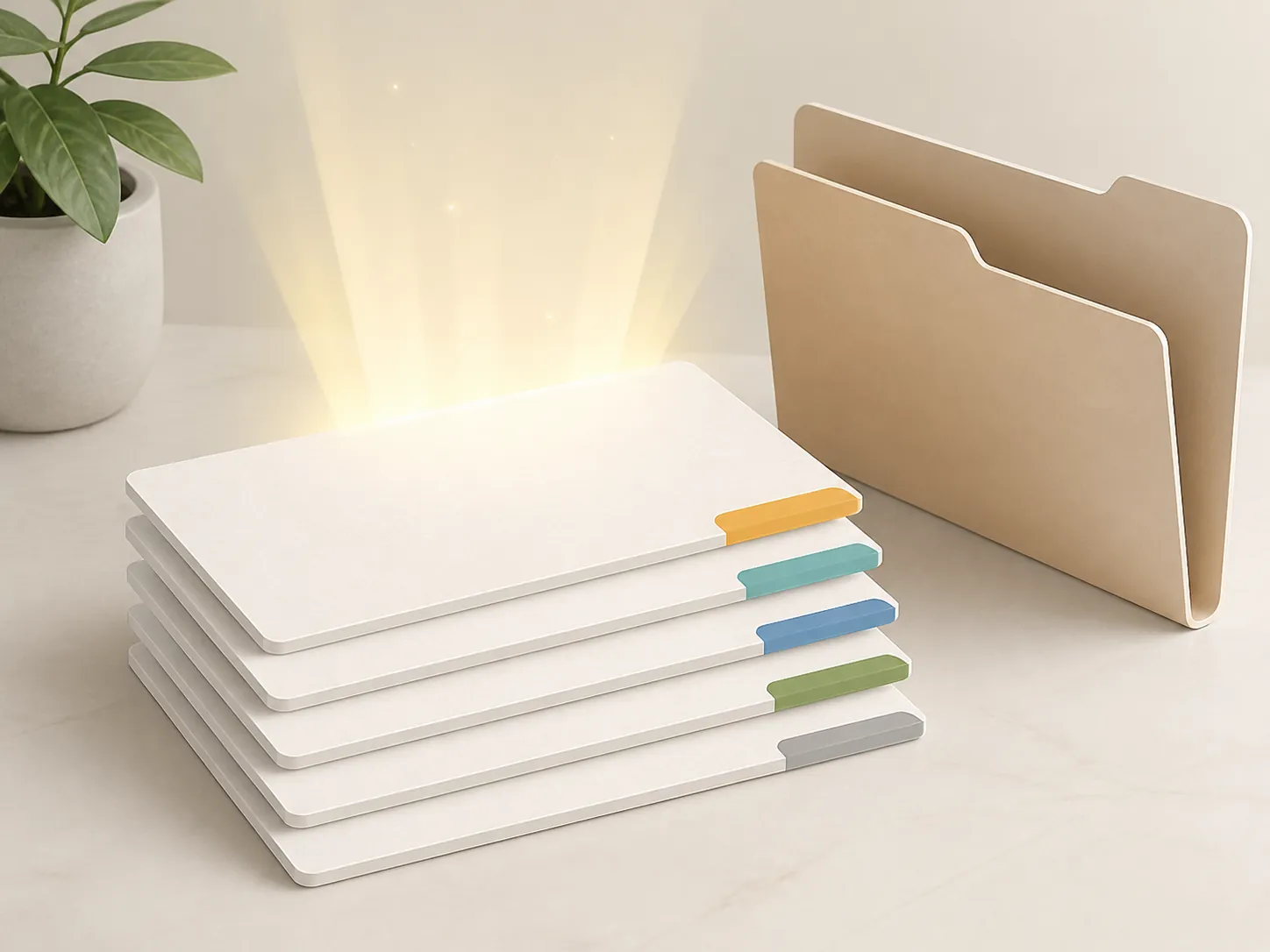 Five document cards representing a vault standing briefing packet