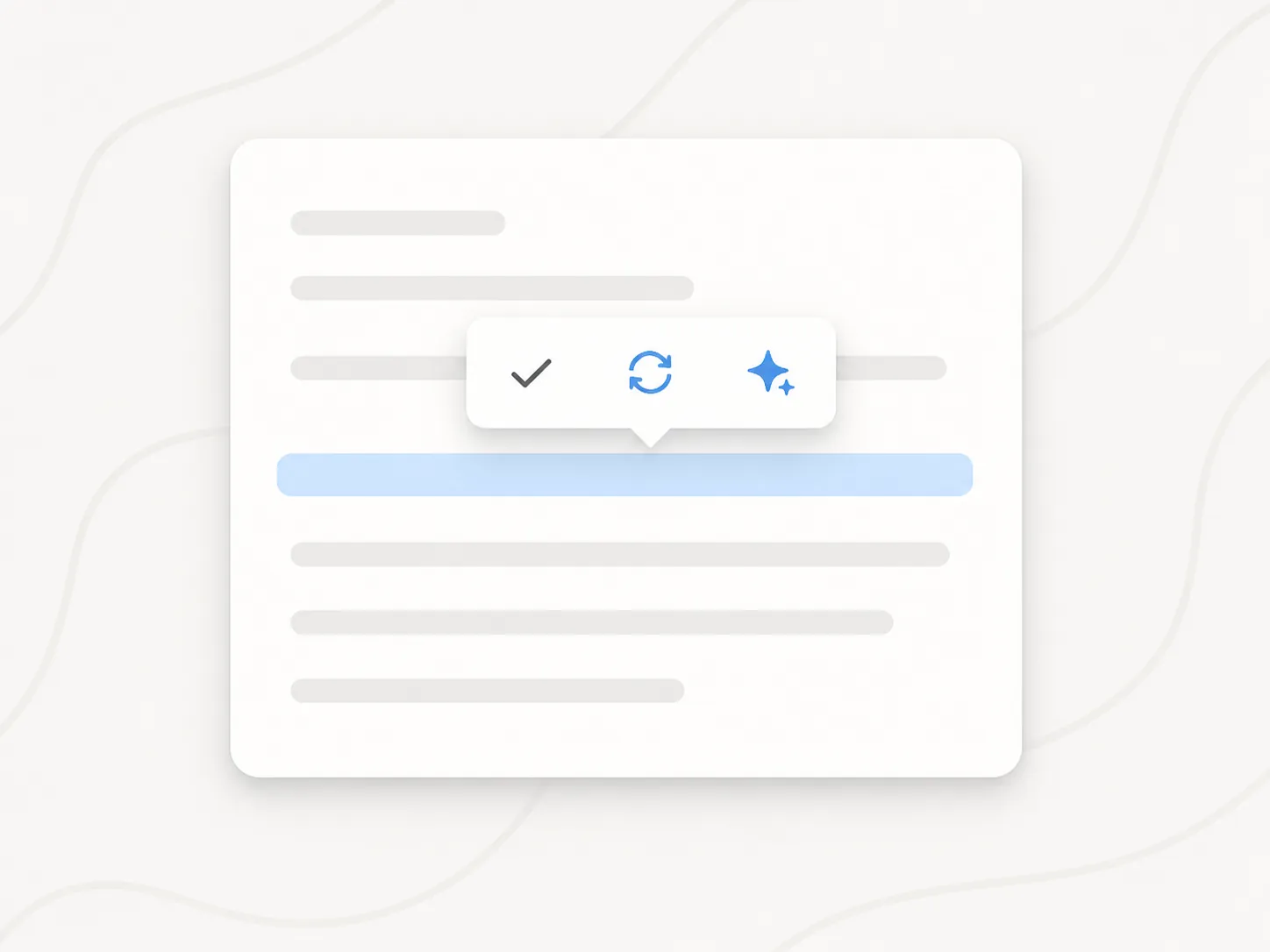 Note-taking card with controls representing proofreading, rewriting, and summarizing