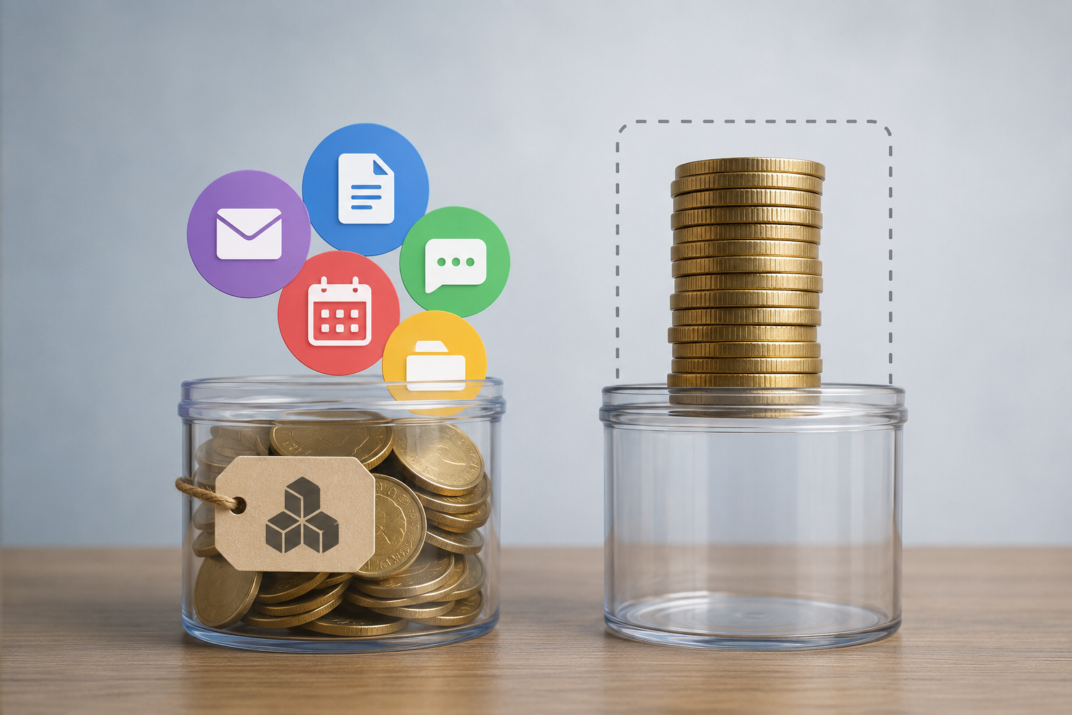 Editorial pricing comparison showing bundled workspace tools beside a separate add-on cost stack