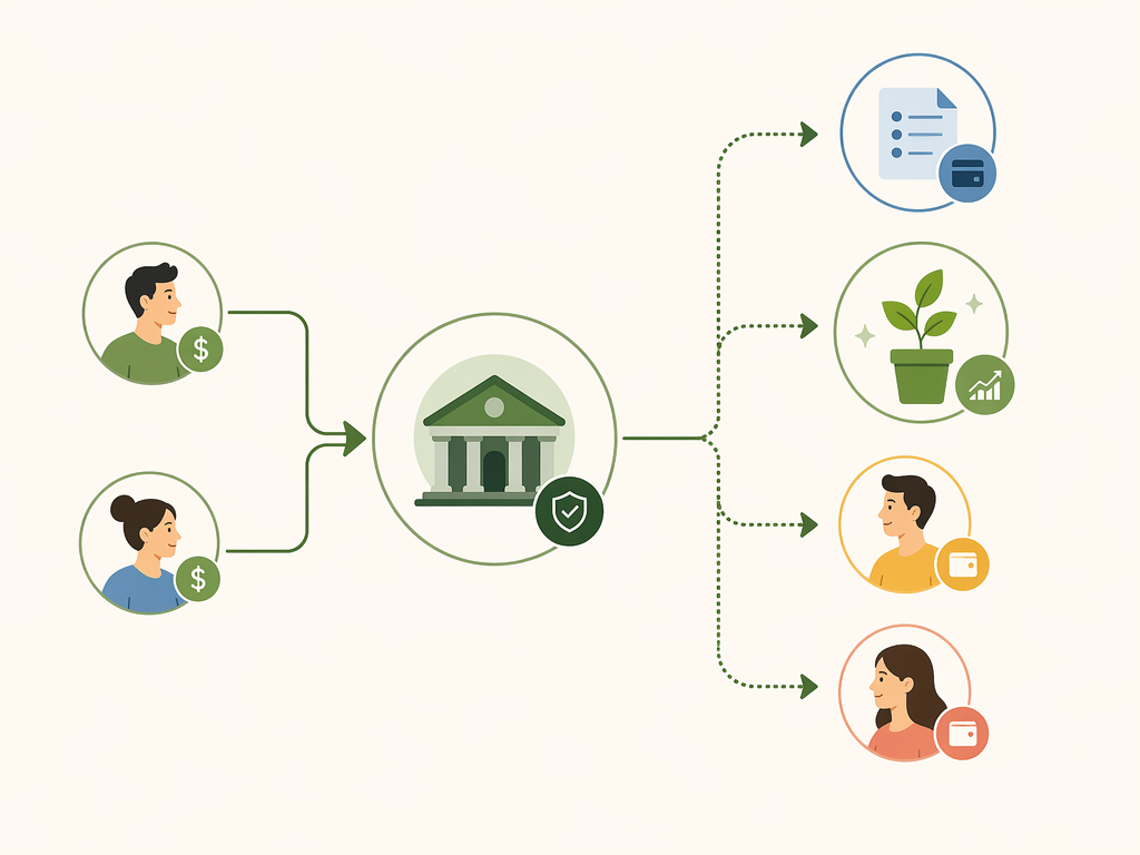 Automated couple finance workflow with income flowing to bills, savings, and personal allowance accounts