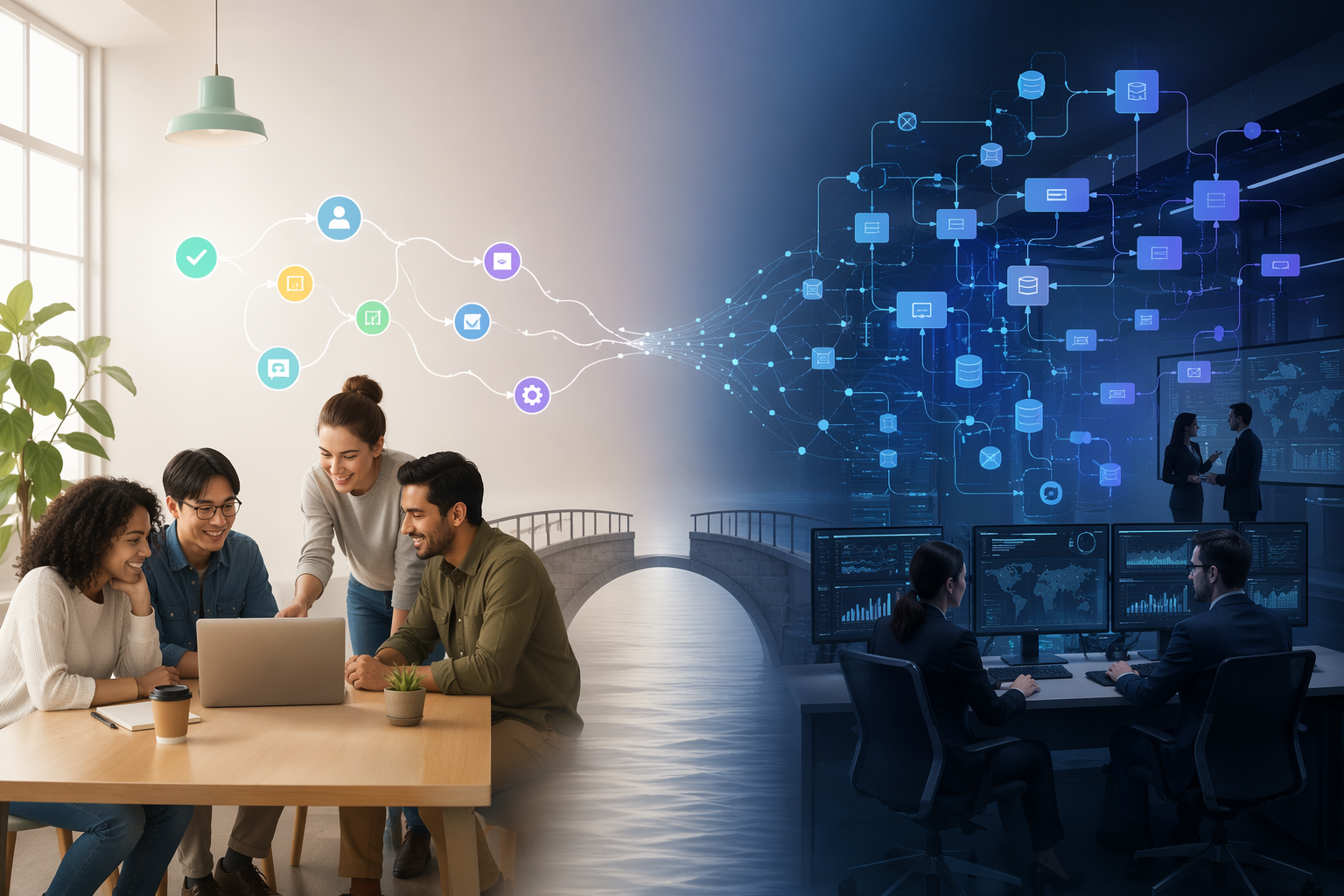 Low-code workflow automation and traditional enterprise BPM shown side by side